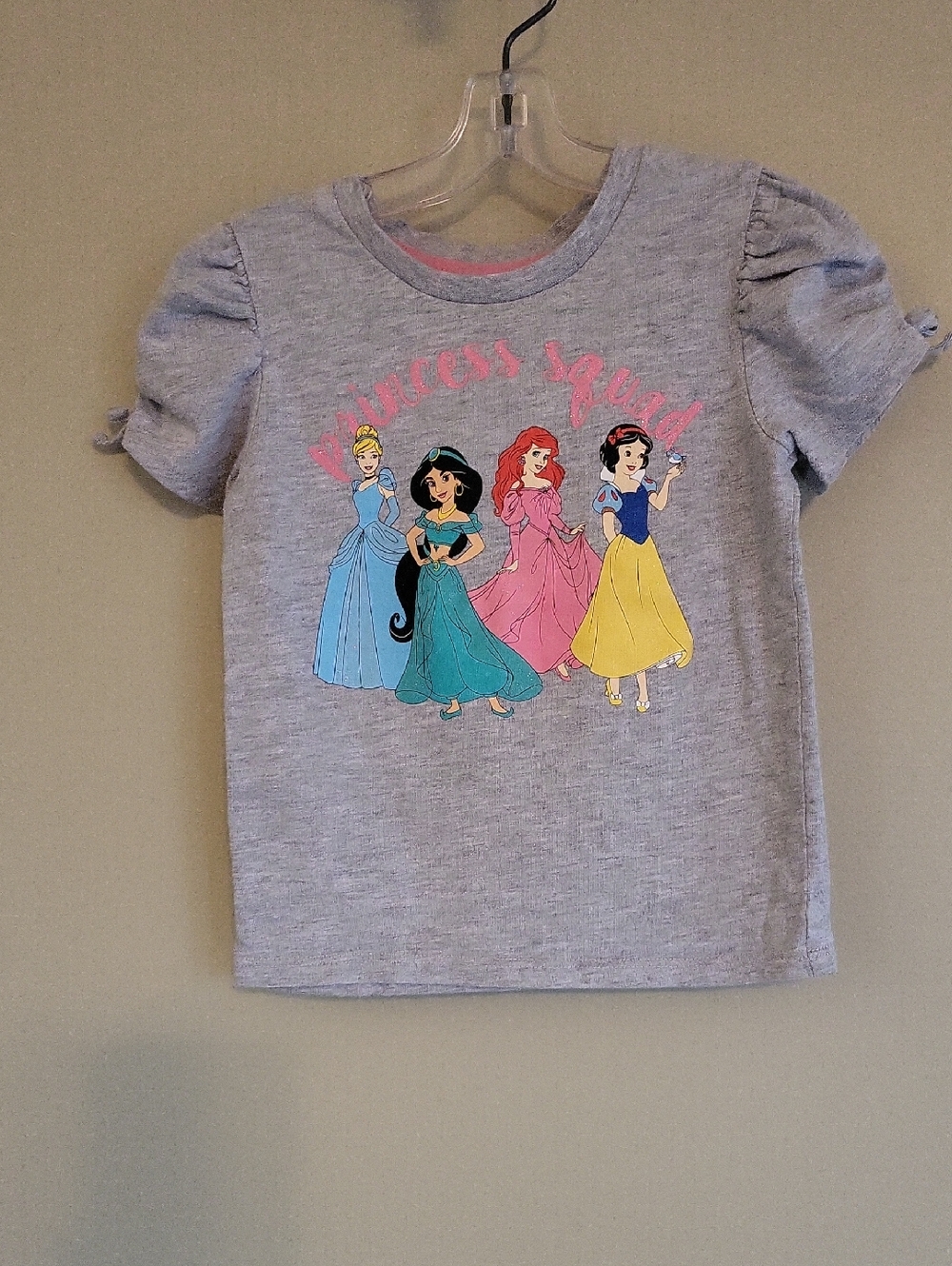 Disney "Princess Squad" light grey tee shirt with gathered sleeves